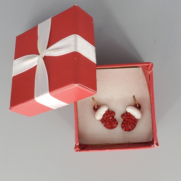 Red Mittens Red Rhinestone Earrings - Picture 3 of 7